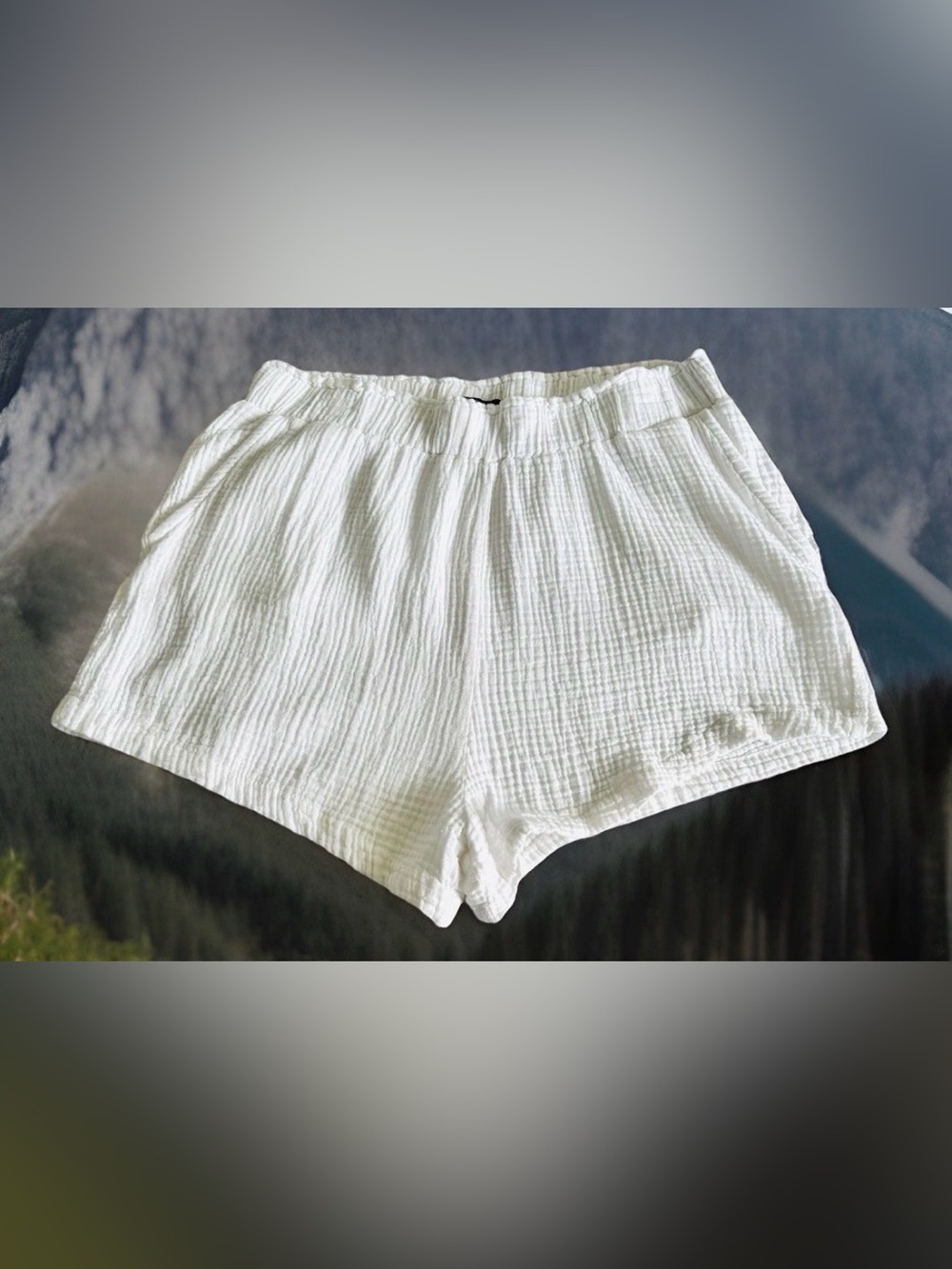 Stitch Star Gauze Shorts Elastic Waist High Rise White Cotton Sz Large Pockets